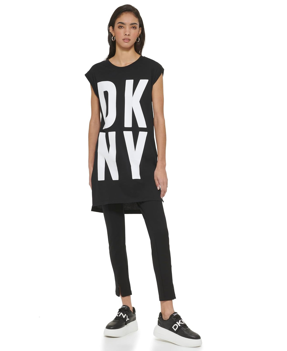 DKNY Sportswear Vestido Playera con Logotipo y Manga Casquillo Playera, Vestido para Mujer