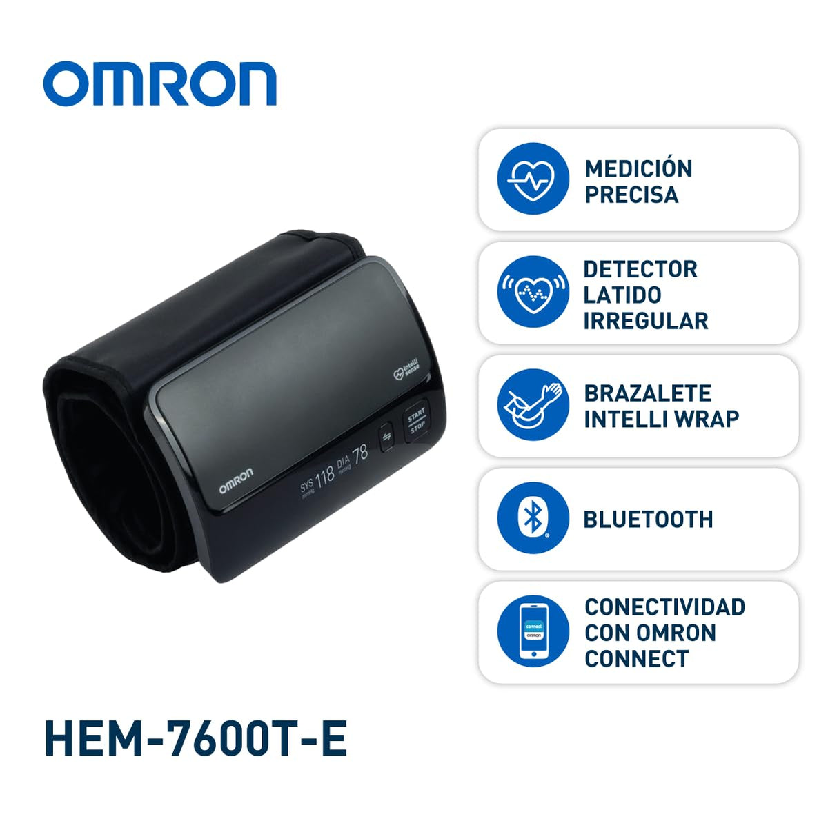 OMRON EVOLV Baumanómetro de Brazo Inalámbrico, App OMRON Connect | Bluetooth y app OMRON Connect. Brazalete Intelli Wrap 22-42 cm. Detecta error de movimiento. Sin cables. Garantía 5 años.