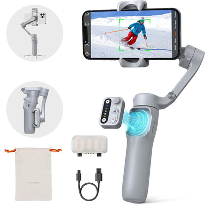 Hohem iSteady X3 Gimbal Stabilizer for Smartphone,3 Axis Phone Gimbal with Magnetic Fill Light, Desmontable Remote Control, Incorporado Extensible Rod&Tripod for Travel/Vlog/TikTok-Grey