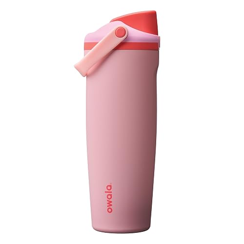 Owala FreeSip Sway Botella de agua aislada de acero inoxidable con boquilla bidireccional, popote integrado y asa tipo cubo, 40 oz, libre de BPA, a prueba de fugas, Pastel De Ángel Rosa