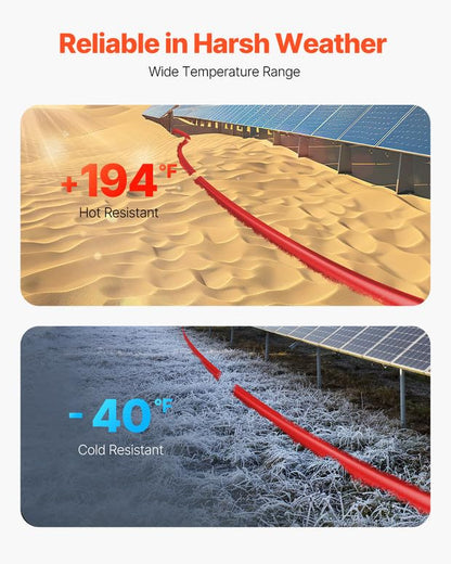 VEVOR Cable de Extensión para Panel Solar de 30,48 m, 10 AWG Cable de Extensión Solar, Cable Fotovoltaico Impermeable IP67 de 6 mm² para Paneles Solares Domésticos, de Barco y de Autocaravana, Rojo