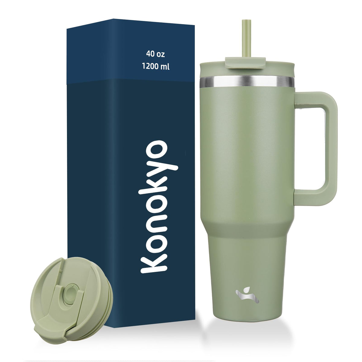 Konokyo Vaso Térmico de 40 oz con Asa y Popote, Lavanda - 40 Ounces - Verde militar