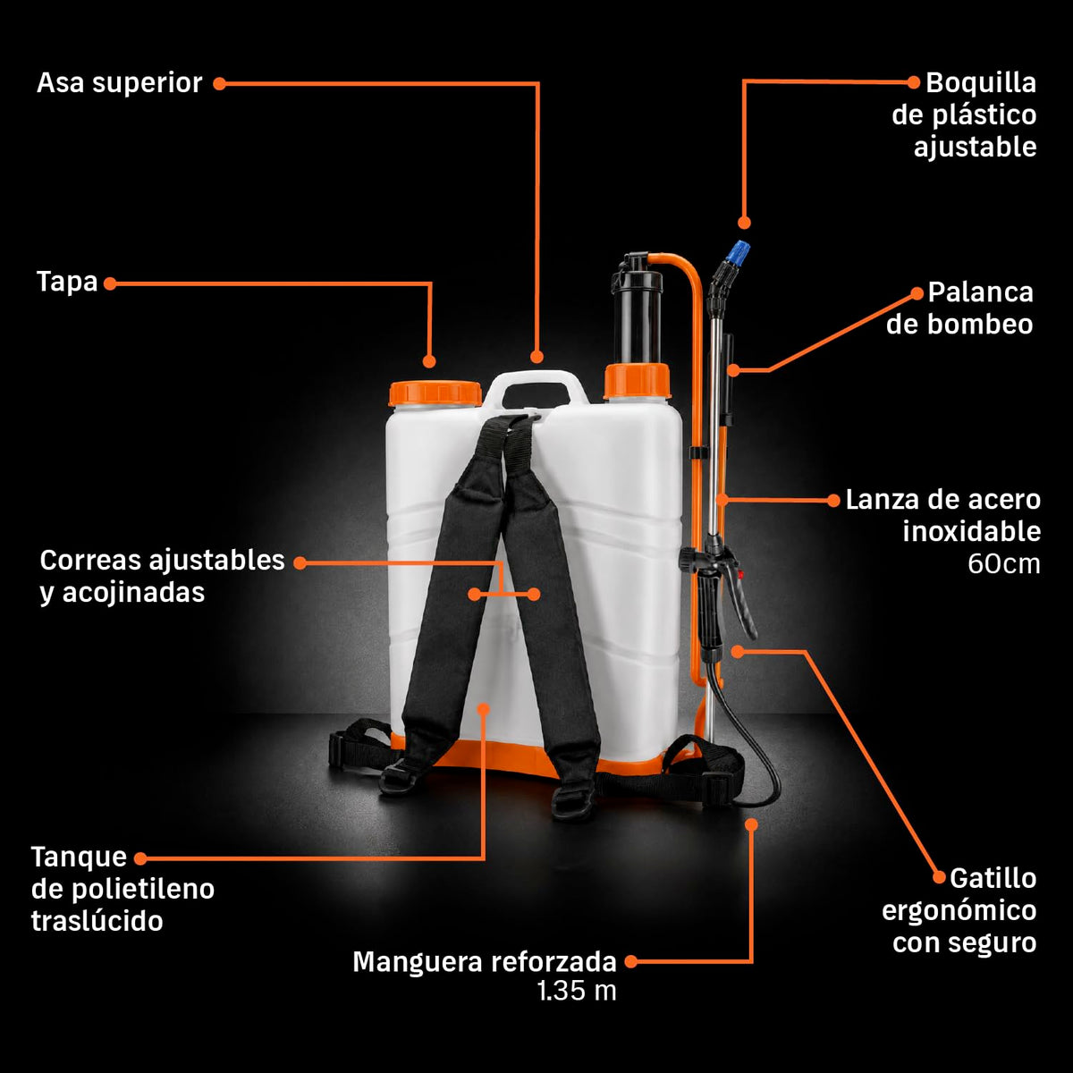 TRUPER FUM-16, Fumigador de Mochila, Boca Ancha, 16 litros