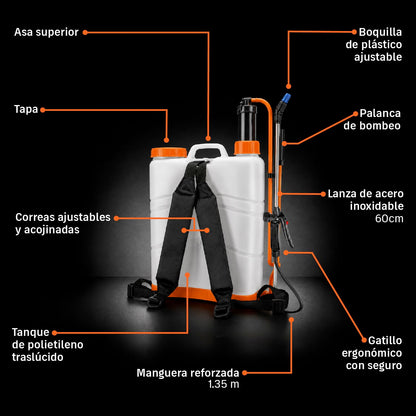 TRUPER FUM-16, Fumigador de Mochila, Boca Ancha, 16 litros