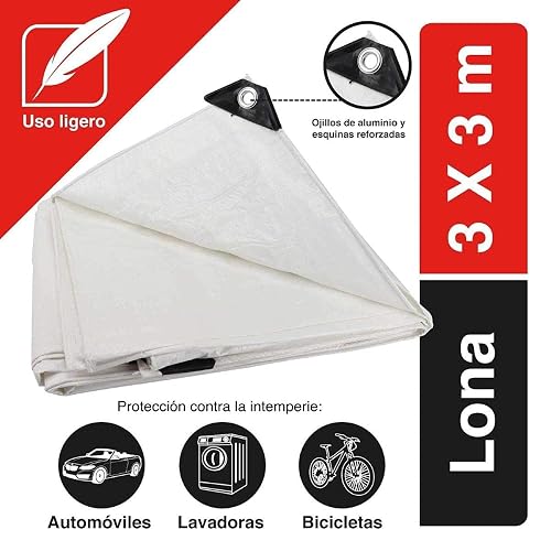 SANTUL, Lona con Sellado Térmico, Ideal para Campamentos, Jardinería, Industria y Hogar, Color Blanco, 3 x 3 metros, Protección UV, Modelo 5461