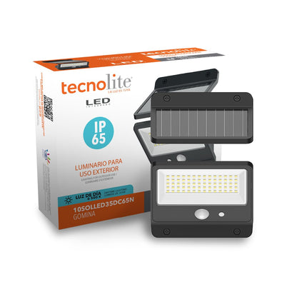 Tecnolite - Lámpara Solar LED 10 W, Luz de Día, Sensor de Movimiento, Modos de Luz, IP65