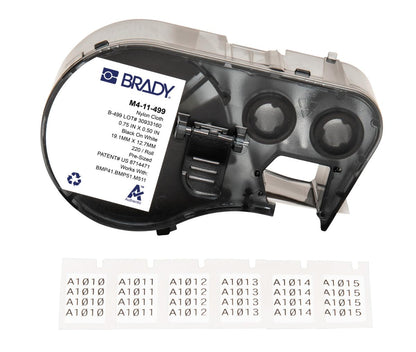 Brady Authentic (M4-11-499) Etiquetas adhesivas agresivas de nailon multiusos 0.5 pulgadas de alto x 0.75 pulgadas de ancho, negro sobre blanco, 220 etiquetas