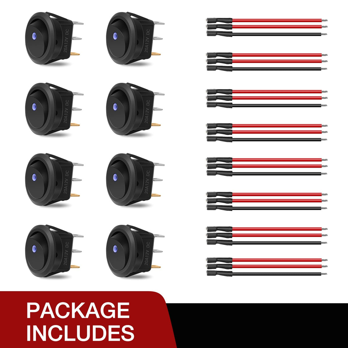 Nilight 8 Interruptores LED Redondos Azules 90134H, 12 V, 20 A, SPST, con Cables