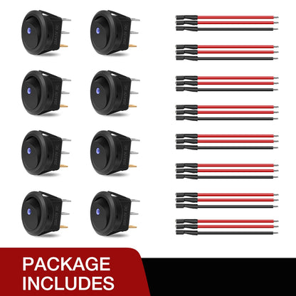 Nilight 8 Interruptores LED Redondos Azules 90134H, 12 V, 20 A, SPST, con Cables