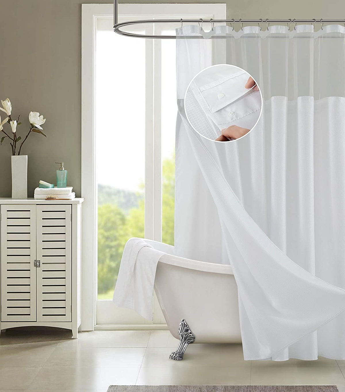 Dainty Home Smart Design - Cortina para regadera, Tela, Piqué Blanco., 72 Inch Wide x 72 Inch Long, 1