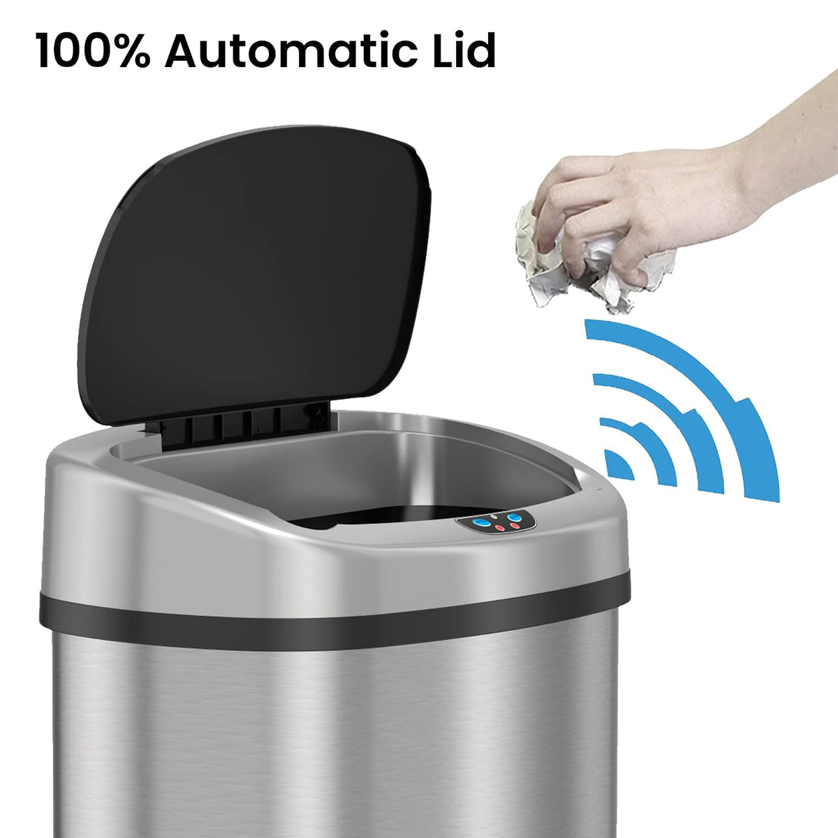 SensorCan - cubeta de basura de cocina de 50 litros/13 galones con adaptador de CA y kit de filtro de olor, cubeta de basura de acero inoxidable con sensor de movimiento para el hogar, oficina