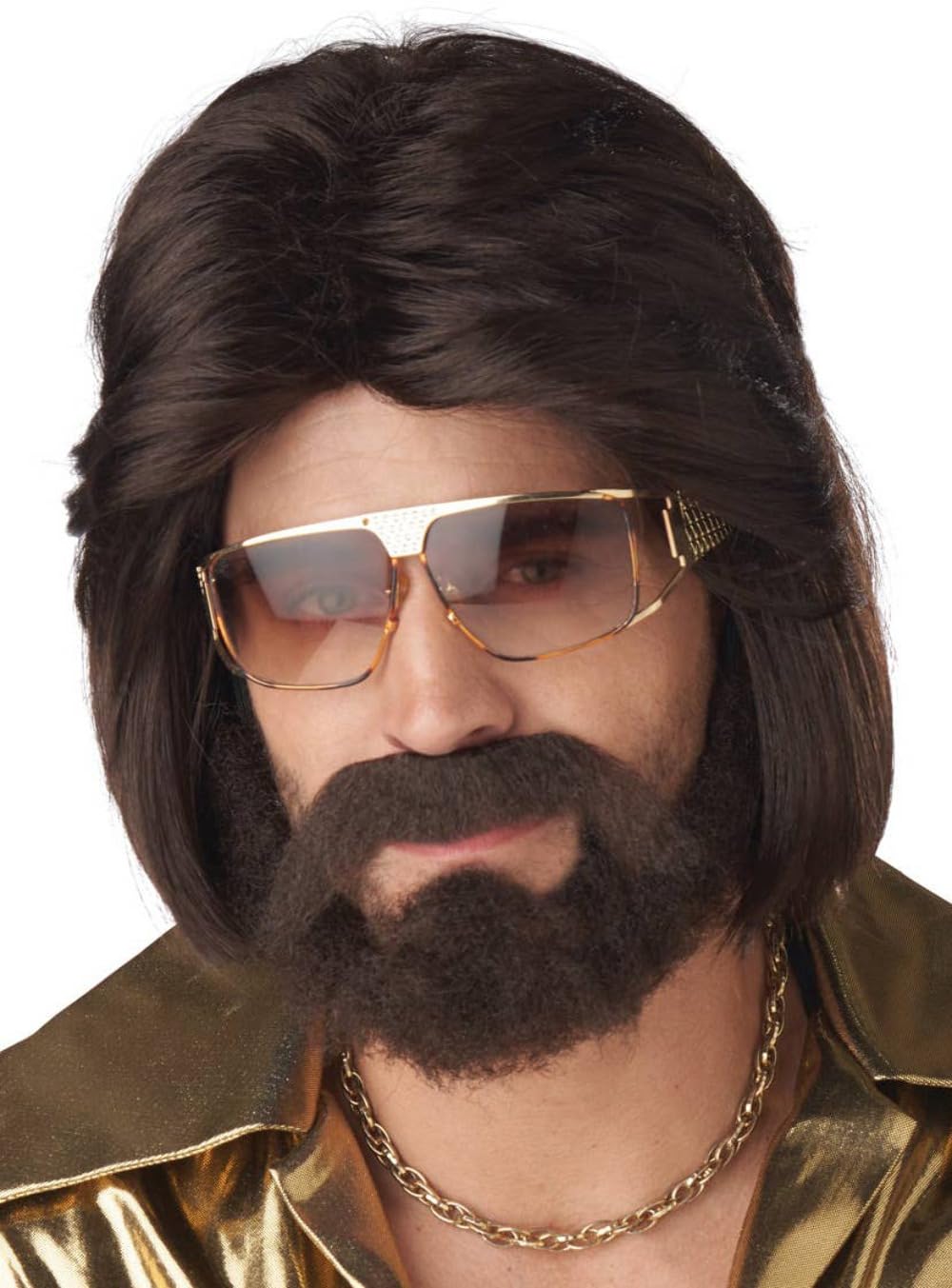California-Costumes - Peluca para Hombre de los años 70, Peluca para Barba y Bigote, Color café, Talla única de EE. UU, Marrón, Talla única