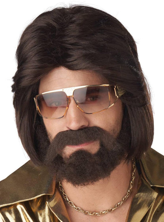 California-Costumes - Peluca para Hombre de los años 70, Peluca para Barba y Bigote, Color café, Talla única de EE. UU, Marrón, Talla única