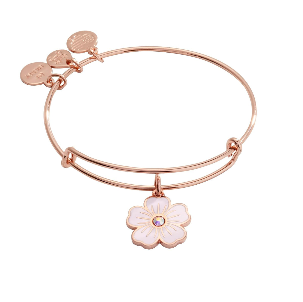 Alex and Ani - Pulsera de vidrio y diseño de rosa con acabado en oro rosa brillante, de 2 a 3.5 pulgadas, Una talla, Oro rosa, Sin gemas.
