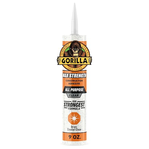 Gorilla Max Strength - calcomanía de construcción, pegamento transparente, cartucho de 9 onzas (paquete de 1) - Relleno de huecos e impermeable