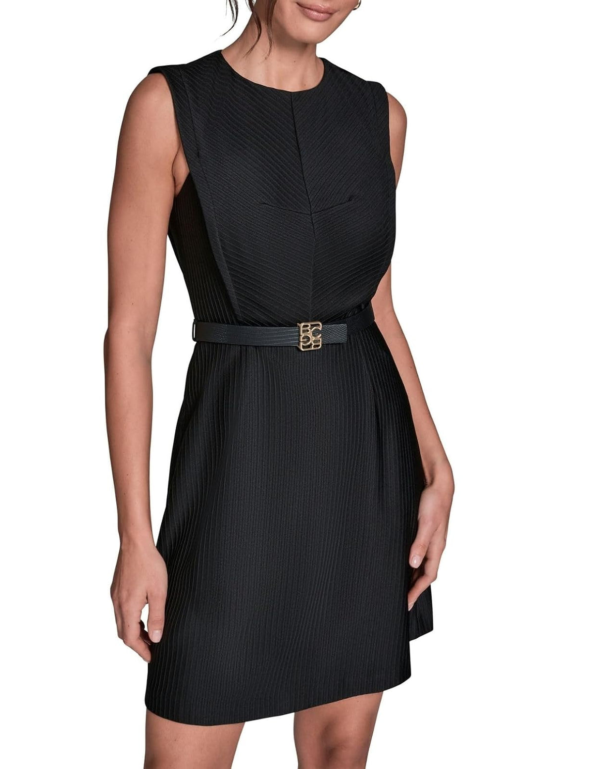 BCBG Sleeveless Round Neck Belted Stretch Knit Short Dress Vestido Informal Mujer