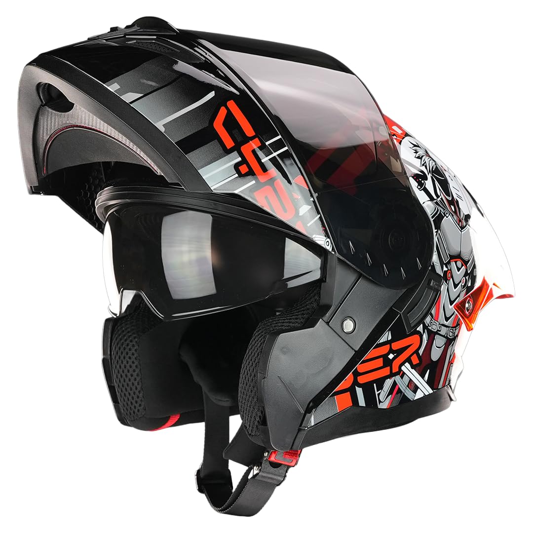 KOV Casco Stark Cyber Punk Rojo Abatible para Moto Deportivo Certificado Dot