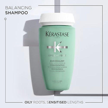 Kérastase Spécifique Bain Divalent Shampoo Antioleosidad, 250 ml | Para cabello graso, formulado con aminoácidos, vitamina B6 y mentol, reduce olores, nutre desde la raíz