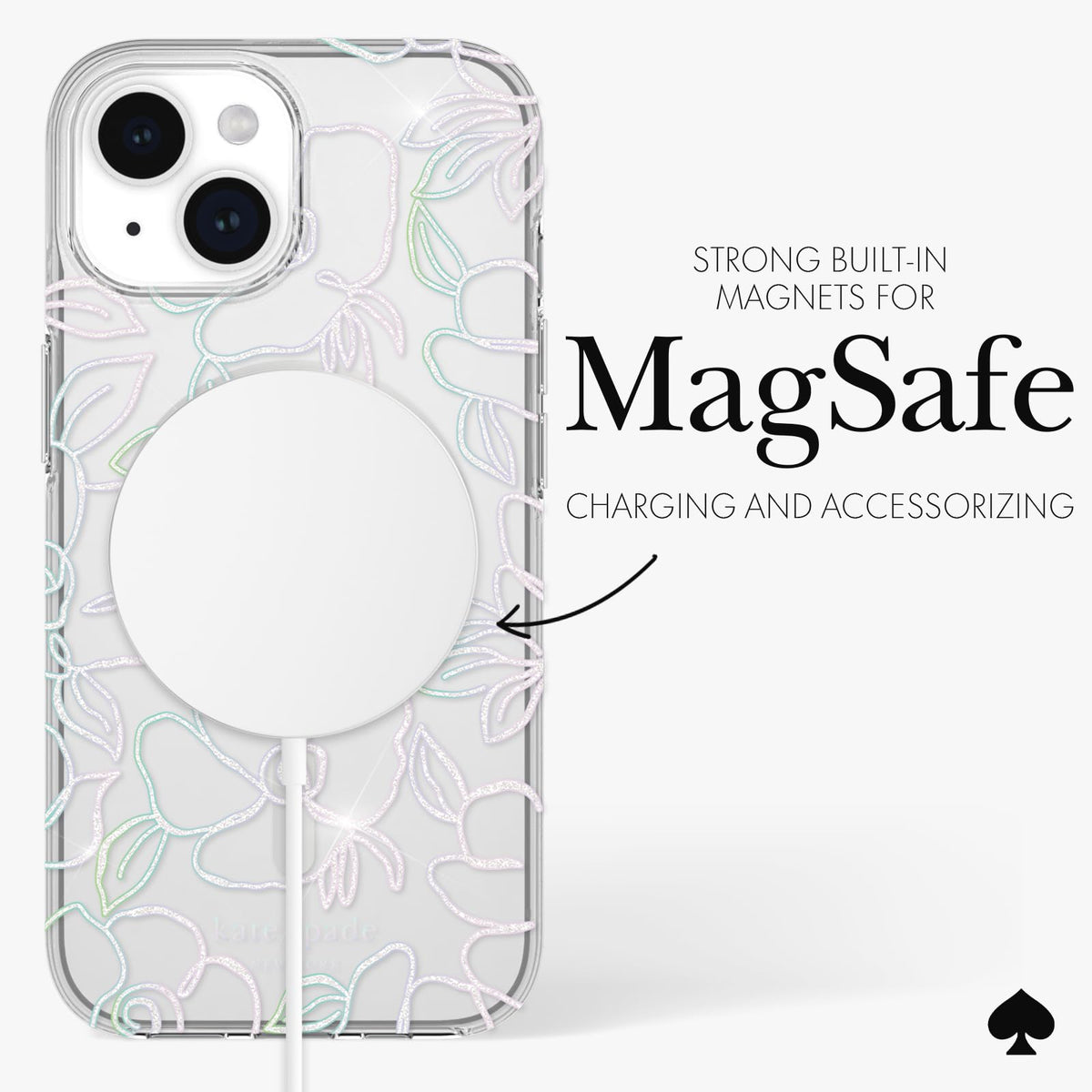 Case-Mate Kate Spade New York Funda para iPhone 15 / iPhone 14 / iPhone 13, Compatible con MagSafe - Modern Floral Silver