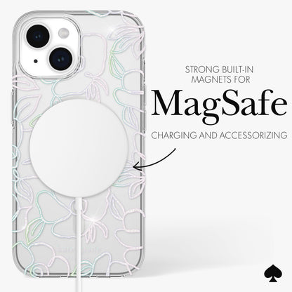 Case-Mate Kate Spade New York Funda para iPhone 15 / iPhone 14 / iPhone 13, Compatible con MagSafe - Modern Floral Silver