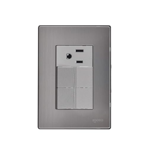 iGoto INOX1009 con 2 apagadores sencillos y 1 contacto de 1 módulo, Acero Inoxidable, Color Plata + INOX1001 Contacto Dúplex, Acero Inoxidable, Color Plata