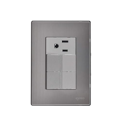 iGoto INOX1009 con 2 apagadores sencillos y 1 contacto de 1 módulo, Acero Inoxidable, Color Plata + INOX1001 Contacto Dúplex, Acero Inoxidable, Color Plata
