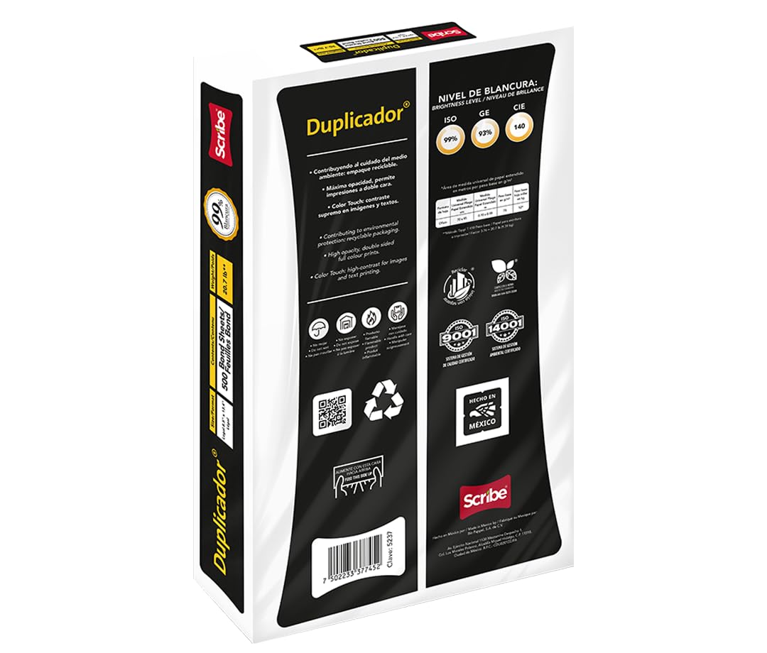 Scribe, Duplicador®, Papel Bond, Tamaño Oficio, 78 g/m², Paquete 500 hojas, Color Blanco