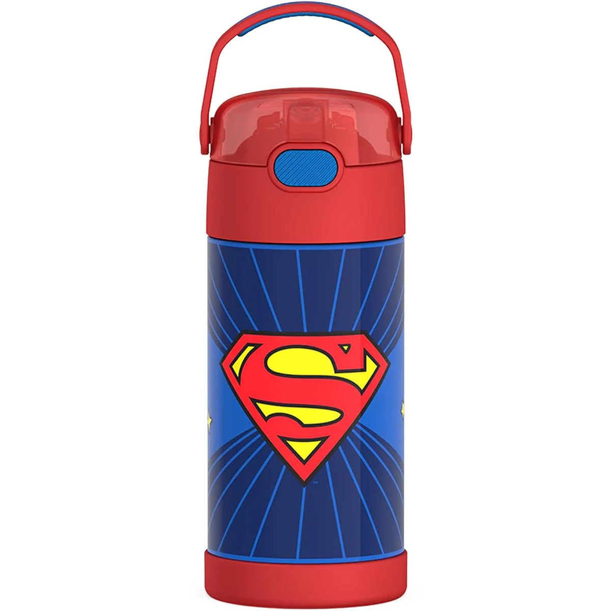 THERMOS FUNTAINER - Botella de agua con popote, 12 onzas, botella de agua aislada al aspiradora para niños, de acero inoxidable con tapa, Superman