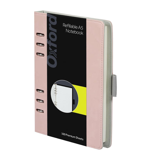 Oxford - Cuaderno profesional de 6 anillas, 7 x 9 pulgadas, cuaderno recargable, papel marfil, 100 hojas, funda de piel sintética rosa rubor (90005)