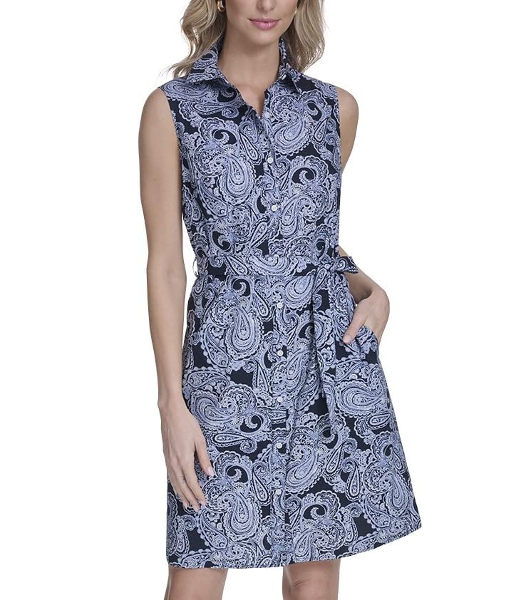 Tommy Hilfiger Vestido Camisero Paisley sin Mangas - 14 - Sky Captain - French Blue