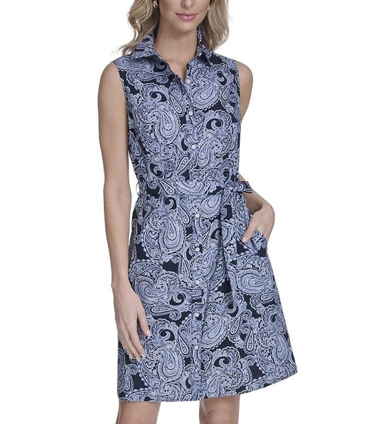 Tommy Hilfiger Vestido Camisero Paisley sin Mangas - 14 - Sky Captain - French Blue