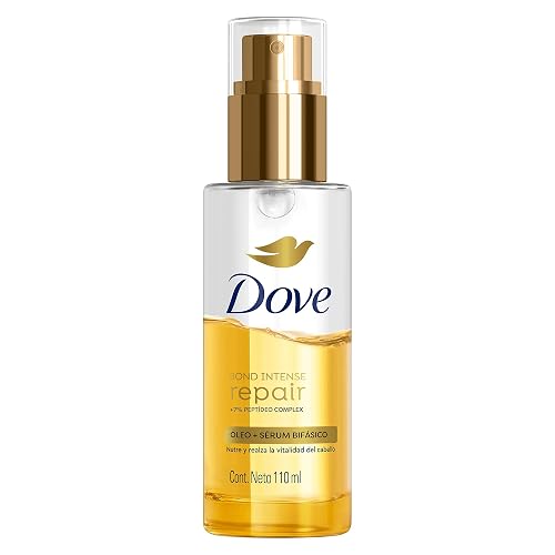 DOVE Óleo + Sérum Bifásico para Cabello Bond Intense Repair. Con Textura Liviana y 7% Péptido Complex. Reduce 91% Puntas Abiertas y Controla el Frizz por 72 hrs, 110 mL
