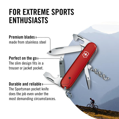 Victorinox Sportsman Tipo Oficial, Color Rojo, 13 Usos | Cuchillo suizo del ejército | cuchillo suizo victorinox | cuchillo suizo del ejército pequeño | cuchillo de bolsillo suizo |