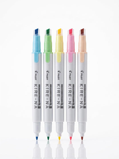 PILOT KIRE-NA Marcatextos con Guía, Doble Punta, Paquete de 5 - Amarillo, Rosa, Verde, Azul, Naranja