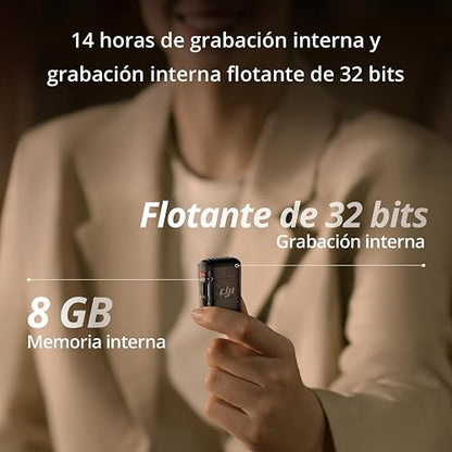 DJI Mic 2 (1 TX+1 RX) | micrófono inalámbrico con cancelación de ruido inteligente, grabación interna flotante de 32 bits, sonido optimizado