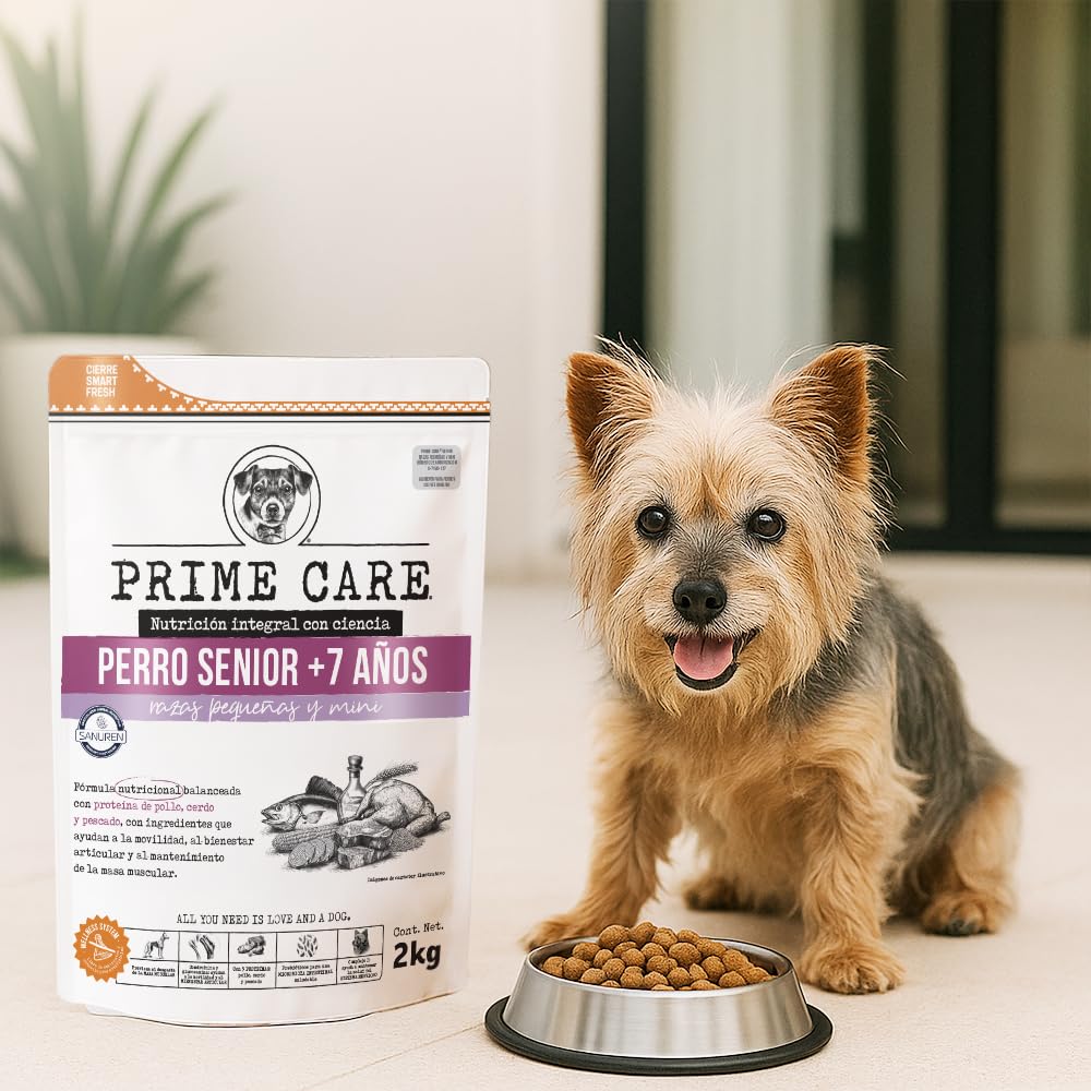 Prime Care Alimento para Perros Senior (+7 Años) Razas Pequeñas y Mini, 2 kg