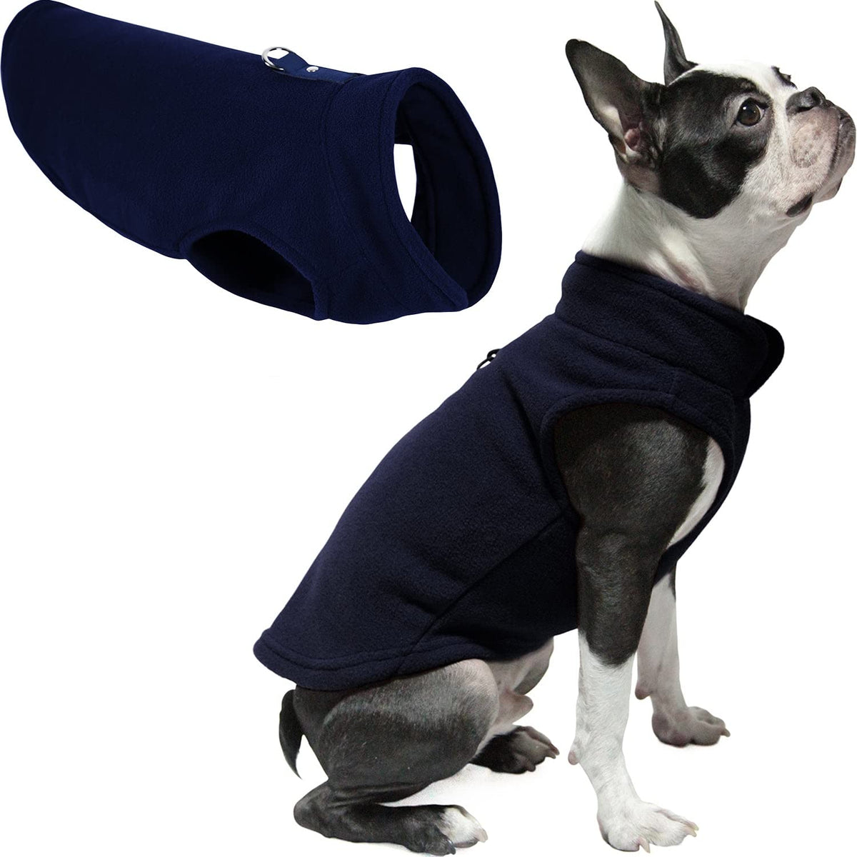 Gooby Chaleco de Forro Polar para Perro con Correa Integrada - Medium chest (~13.5") - Marino