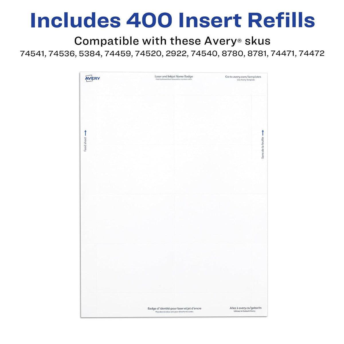 Avery Name Badge Inserts, Print or Write, 3" x 4", 300 Cardstock Refills (5392)