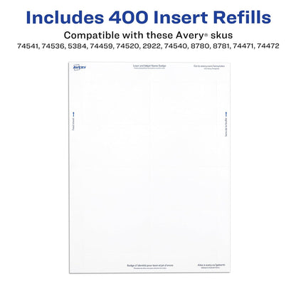 Avery Name Badge Inserts, Print or Write, 3" x 4", 300 Cardstock Refills (5392)