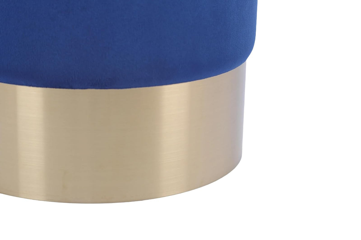 Sochic Taburete Cilíndrico Tapizado en Terciopelo Azul con Base de Acero Inoxidable en Acabado Dorado