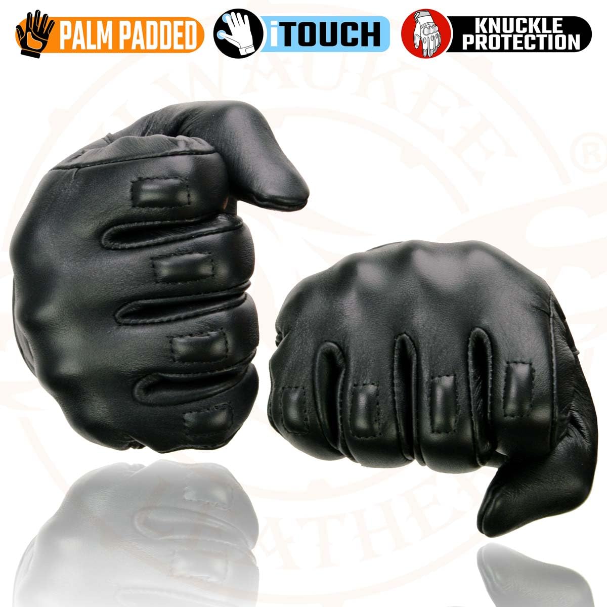 Milwaukee Leather Guantes de Motocicleta de Piel con Nudillos de Gel para Pantalla Táctil, Negro, 4XL, MG7501-BLK-4X