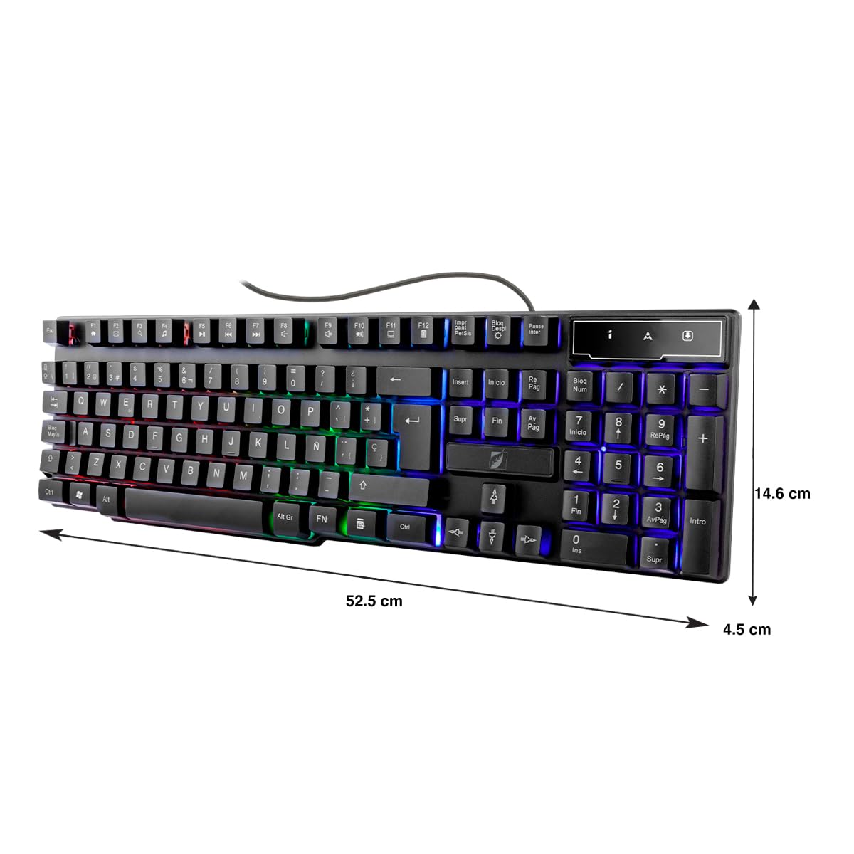 Green Leaf 18-8306 Kit Multimedia Teclado y Mouse Tipo Gamer Alambricos, Luz Led Colores, Negro