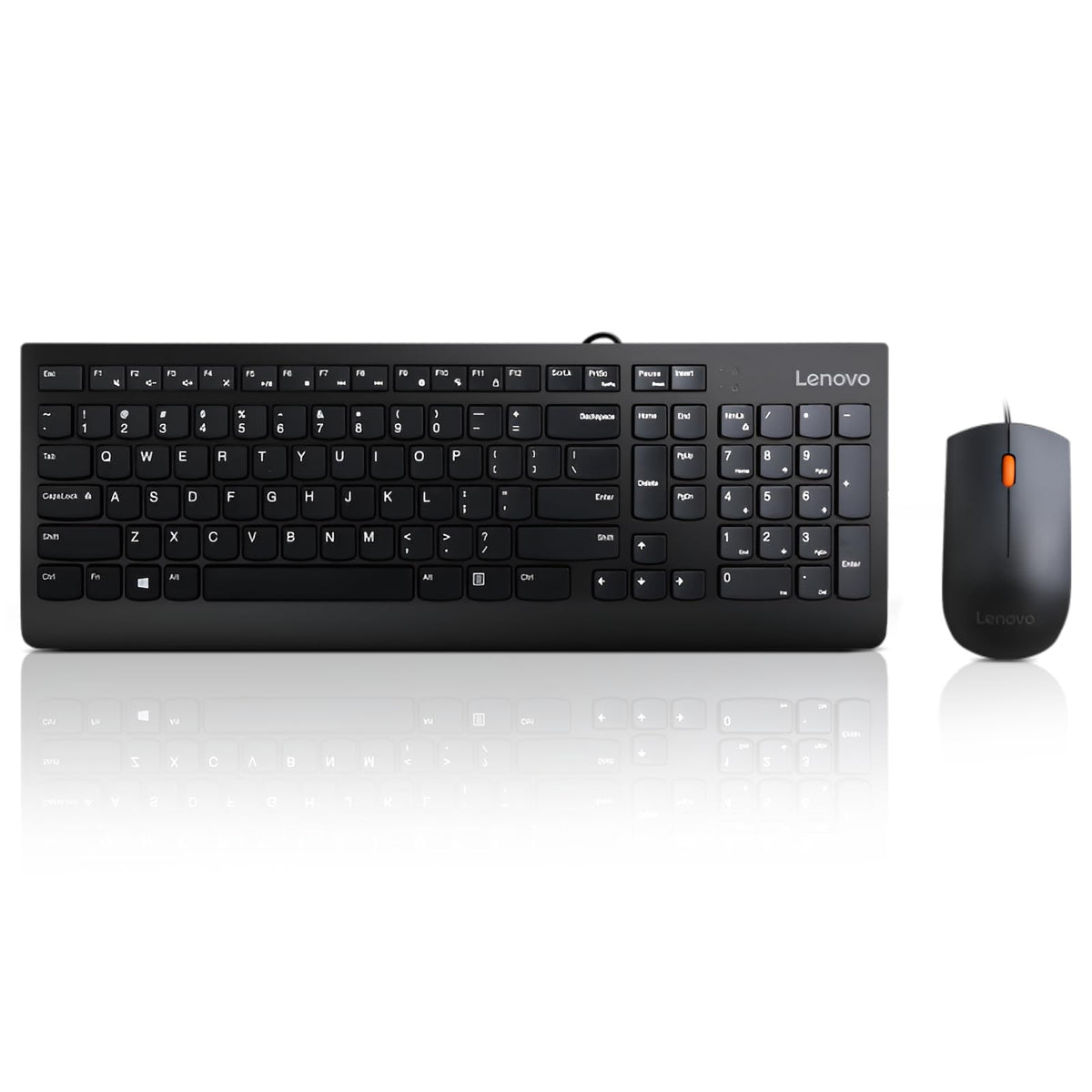 Lenovo 300 USB Combo, Teclado y Mouse con Cable de tamaño Completo, ergonómico, Mouse Izquierdo o Derecho, Mouse óptico, GX30M39606, Negro