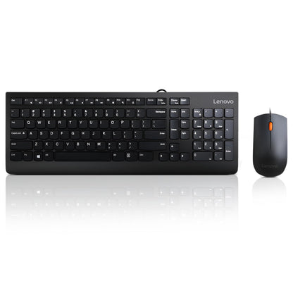 Lenovo 300 USB Combo, Teclado y Mouse con Cable de tamaño Completo, ergonómico, Mouse Izquierdo o Derecho, Mouse óptico, GX30M39606, Negro