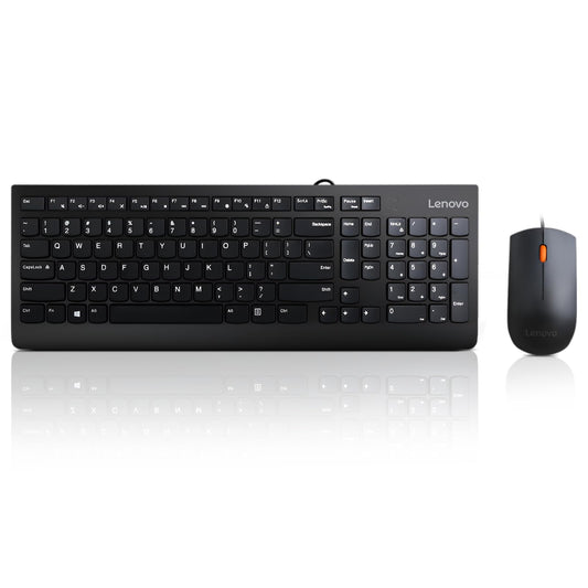 Lenovo 300 USB Combo, Teclado y Mouse con Cable de tamaño Completo, ergonómico, Mouse Izquierdo o Derecho, Mouse óptico, GX30M39606, Negro