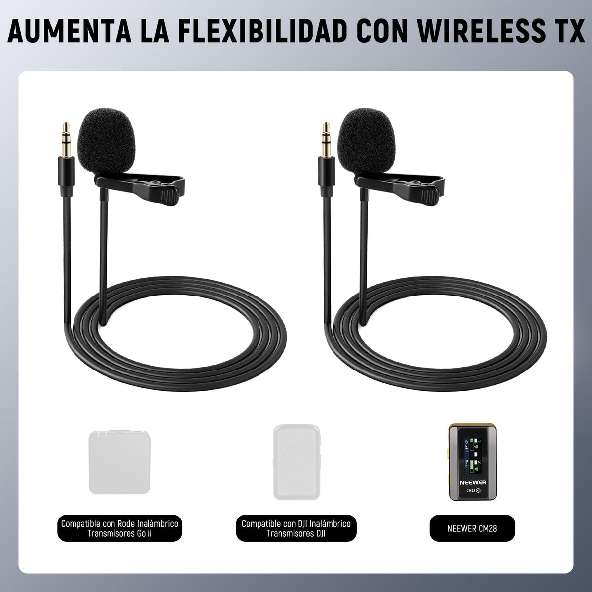 NEEWER 2 Pack Lavalier Lapel Microphone para dji Mic Wireless Transmisores, Compatible con Rode Wireless GO II 2, Condensador Omnidireccional, Cable Micrófono Solapa para Youtube Live Streaming, CM5