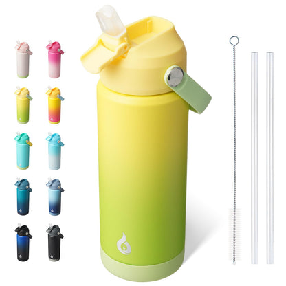 BJPKPK Botella de Agua Aislada con Popote 532 ml, Acero Inoxidable - Verde fresco - 0.5 Litros