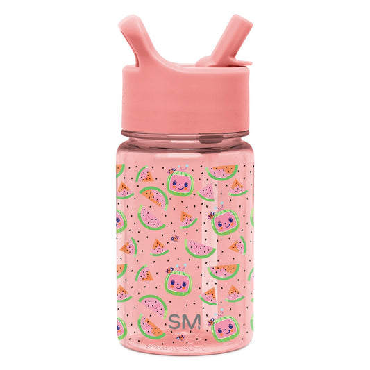 Simple Modern CoComelon - Botella de agua para niños, de plástico, sin BPA, con tapa de popote a prueba de fugas, reutilizable y duradera para niños pequeños, niñas, colección Summit | 12 onzas, melón
