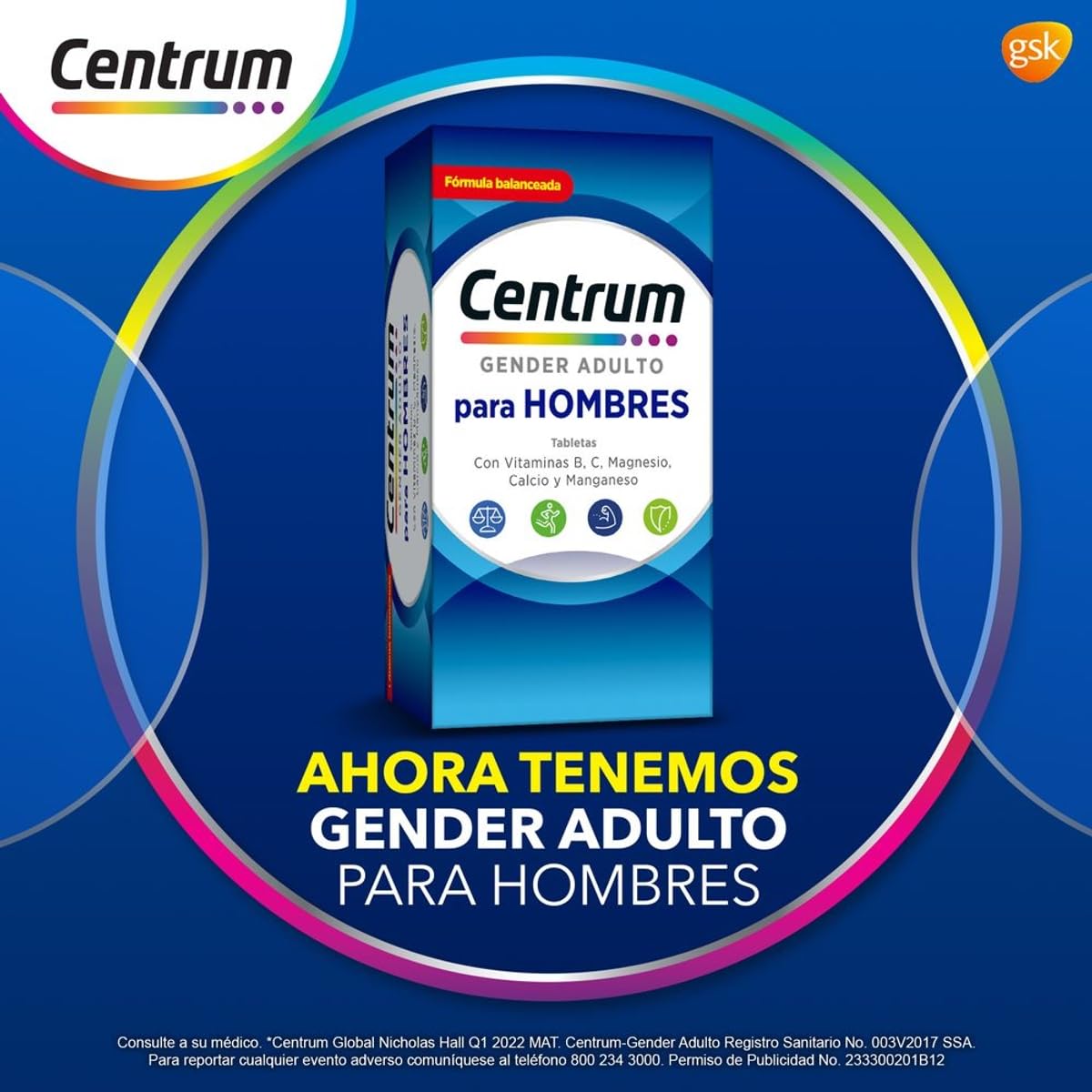 Centrum Multivitaminico Gender Adulto Hombre com Magnesio, Vitamina C, Calcio y Zinc, 60 Tabletas