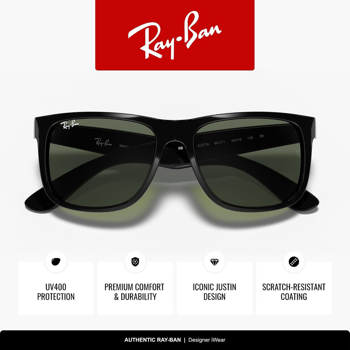 Ray-Ban RB4165 Justin Rectangular Sunglasses